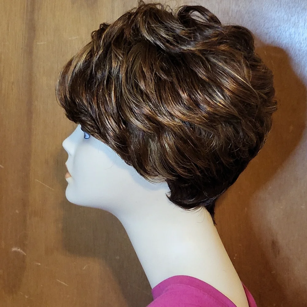 Short Brown / Blonde Curly Wig - Picture 6 of 7